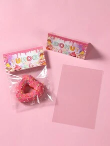 10入組帶有卡通紙卡的塑料糖果袋,粉色甜甜圈圖案餅乾巧克力diy小禮包,生日派對禮品包裝用品 - 彩色 - 查看 3