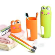 3入組卡通青蛙旅行洗杯便攜套裝竹炭纖維青蛙牙刷+洗杯 - 亮橙色 - 查看 3