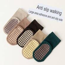 1 Pair Of Spring And Winter Large Area Glued Baby Trampoline Socks, Baby Anti Slip Floor Socks, Large Cartoon Straight Board Short Socks - Dark Grey - View 4