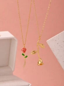 1條法式復古風格玫瑰花設計極簡項鍊 - 彩色 - 查看 1