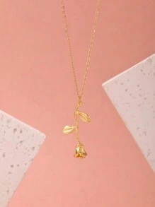 1條法式復古風格玫瑰花設計極簡項鍊 - 彩色 - 查看 2