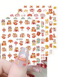6pcs Cute Dragon Nail Stickers 3D Colorful Cartoon Dragon Pattern Design New Year Self-Adhesive Kawaii Slider Nail Art Decoration - Multicolor - View 2