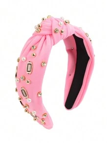 优雅时尚运动主题头带，带珍珠、水钻和结，黑色和粉色，适合女士和女士。适合足球妈妈、浓密的头发、情人节礼物、派对、郊游、送给女性朋友的礼物、新年礼物 - 彩色 - 查看 12