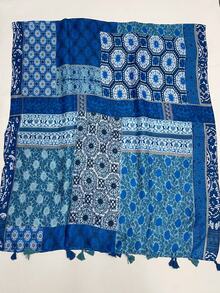 1條簡約印花女士圍巾-時尚長款圍巾帶流蘇,能防曬、當沙灘巾,保暖頸部,可作披肩使用 - 藍色 - 查看 6