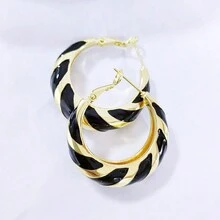 Fashion Vintage Wine-Red Twisted Rope & Oil Drip Large Hoop Earrings For Women, Versatile Round Ear Studs - Teal Blue - View 4