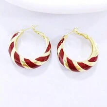 Fashion Vintage Wine-Red Twisted Rope & Oil Drip Large Hoop Earrings For Women, Versatile Round Ear Studs - Teal Blue - View 3