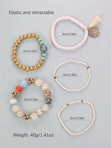 5pcs/Set Bohemian Style Tree & Tassel Pendant Layered Handmade Adjustable Bracelet Suit Jewelry - White - View 4