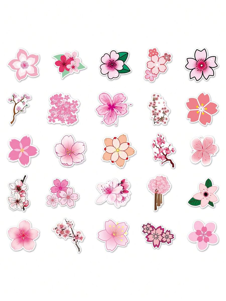 50 cái Hoa anh đào Viết tháu Cá nhân hóa Hình dán Đối với DIY Trà sữa trân châu Cúp , Bình nước , Hành lý , Không thấm nước , Thiết kế - Hình dán hoa anh đào - Xem 1