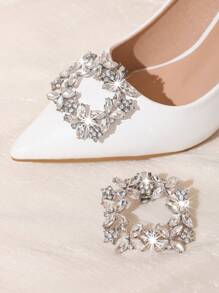 1對（2入）鑲有鑽石的金屬方形扣型可拆卸DIY鞋飾，優雅時尚的鞋子夾適用於女性高跟鞋，顏色有黑色/白色/紅色，適合於職場和商務場合 - 白色 - 查看 5