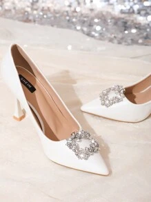 1對（2入）鑲有鑽石的金屬方形扣型可拆卸DIY鞋飾，優雅時尚的鞋子夾適用於女性高跟鞋，顏色有黑色/白色/紅色，適合於職場和商務場合 - 白色 - 查看 2