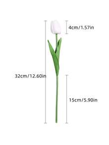 1朵鬱金香人造花,真實觸感人造花束pe假花,適用於婚禮裝飾/家庭花園裝飾 - 白色 - 查看 6