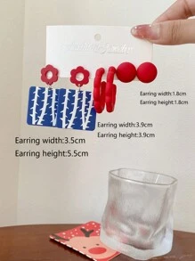 1set 3pairs Geometric Creative Earrings, Uncommon Design Universal Plate Material Ear Drops Costume Jewelry Set - Multicolor - View 14