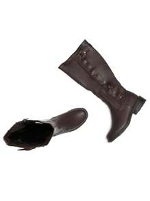 Women's Black Pu Leather Knee High Winter Riding Boots - Rust Brown - View 5