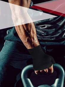 1雙黑色針織騎行手套,運動裝備健身手套,吸濕防滑耐用透氣腕部支撐 - 黑色 - 查看 2