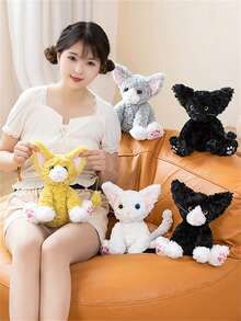 仿真德文猫毛绒玩具填充动物王猫玩偶情人节新年礼物送女友 - 白色 - 查看 6