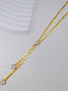 18k鍍金純鈦鋼心形方形墜子項鍊,鑲有小鑽石,波西米亞風格女士日常配飾 - 金黃色 - 查看 9