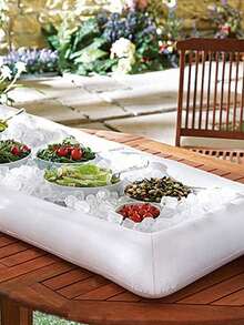 1個充氣式食品服務台,非常適合燒烤,野餐和泳池派對,內附冰塊和排水塞,讓您的食物和飲料保持冷鮮 - 白色 - 查看 7