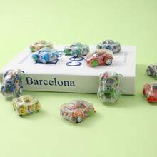 10pcs Random Color Printed Mini Car Toy With Inertia Function, Simulated Car Model For Teenager - Multicolor - View 3