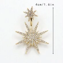 1對優雅璀璨的雪花耳針,派對珠寶假日禮物 - 金黃色 - 查看 3