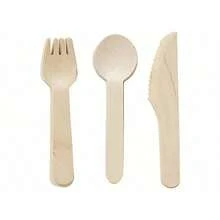 新款一次性木製餐具套裝（刀、叉、匙）,適用於生日派對和節日甜點桌 - 黃色 - 查看 5