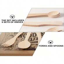 新款一次性木製餐具套裝（刀、叉、匙）,適用於生日派對和節日甜點桌 - 黃色 - 查看 3