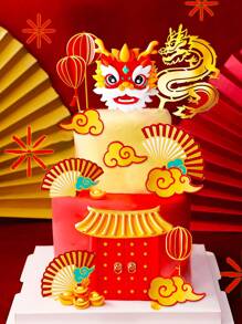 LaVenty Chinese Dragon Cake Topper Chinese Dragon Happy Chinese New Years Cake Topper For Party Favors Decorating - Champagne - View 5