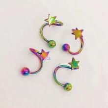 1對（左&右）甜美可愛的心形耳環和簡約時尚的星形耳環 - 彩色的 - 查看 9