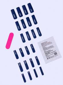 Obtén el  de un kit de manicura completo y de moda en forma de ataúd largo con 24 piezas de unicolor satinado/brillante azul y cubierta completa, con pegamento de gelatina y lima de uñas, adecuado para fiestas, bailes y uso diario, suministros para uñas de presión uñas falsas uña falsa uña acrílica