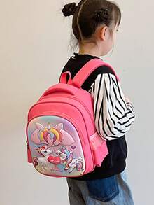 新款時尚卡通獨角獸兒童肩袋,可愛背包,新潮卡通學校書包,可調節拉鍊背包,適合送禮 - 粉色 - 查看 2