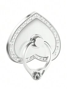 心型鑽石鑲嵌戒指支架手機支架金屬指環扣通用電視架 - 銀色 - 查看 3