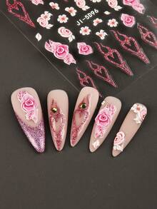 2片白色花瓣指甲貼紙,用於指甲藝術5d浮雕花紋雕花法式閃耀指甲貼紙春夏指甲用品配件,女性花卉指甲裝飾設計 - 彩色 - 查看 3