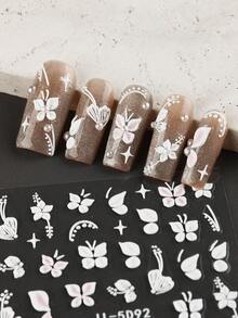 2片白色花瓣指甲貼紙,用於指甲藝術5d浮雕花紋雕花法式閃耀指甲貼紙春夏指甲用品配件,女性花卉指甲裝飾設計 - 彩色 - 查看 5