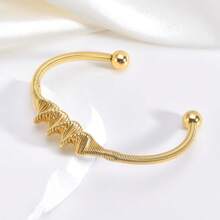 1pc Stainless Steel Spiral Open Bangle Bracelet, Suitable For Daily Wear - Yellow Gold - View 10