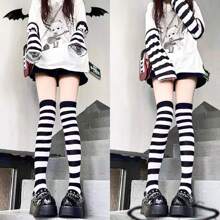 Women Over The Knee Socks - Blanco y Negro - Ver 4