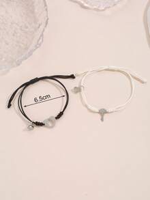 2件組時尚精美心型鑰匙編織手鍊套裝情侶日常生活 - 彩色 - 查看 3