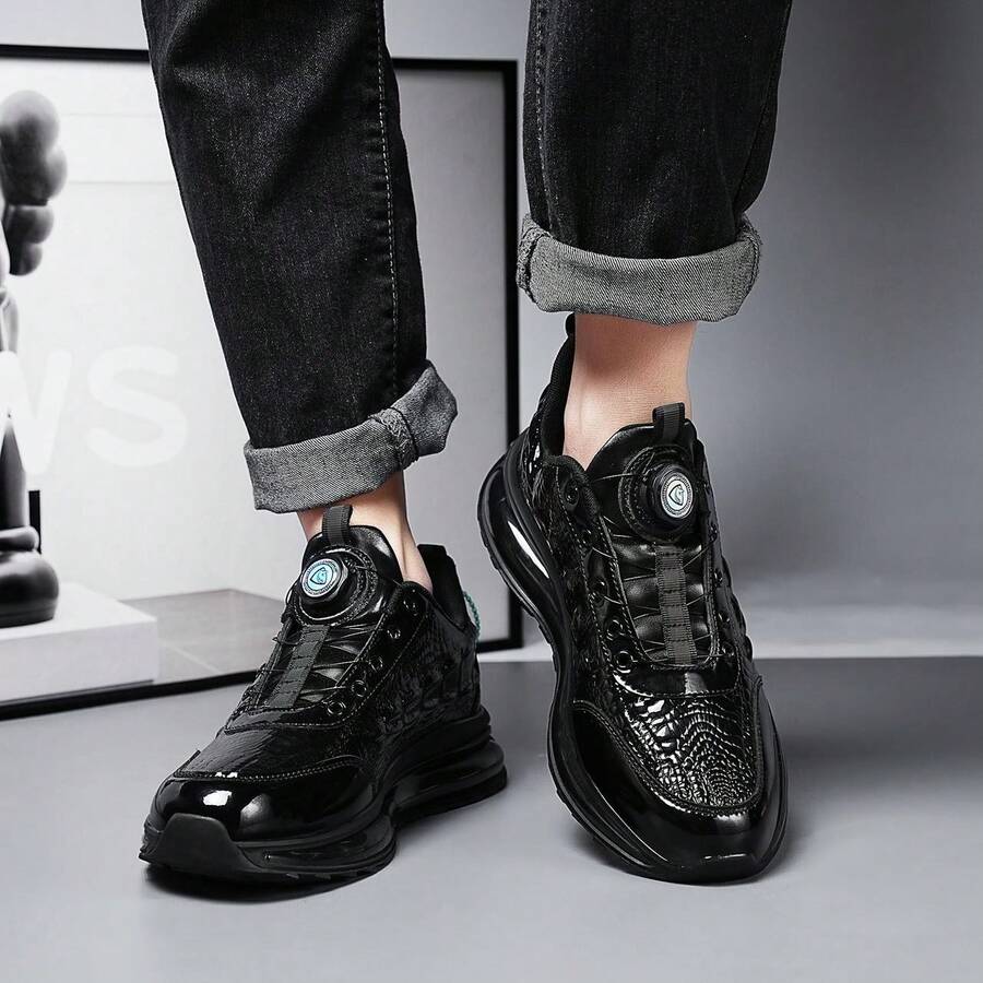 New Arrival Men's Stylish Black Casual Shoes For Outdoor Travel, Parties; Non-Slip, Comfortable Sports Running Shoes - Black - View 1