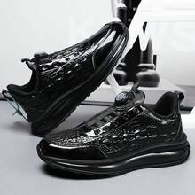 New Arrival Men's Stylish Black Casual Shoes For Outdoor Travel, Parties; Non-Slip, Comfortable Sports Running Shoes - Black - View 4