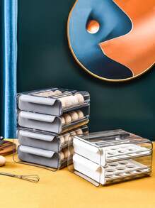 1 Pieza Caja De Almacenamiento De Conservación De Huevos Tipo Cajón, Soporte De Plástico Para Huevos Para Refrigerador, Bandeja De Estantería De Huevos De Cocina Anticaídas - Blanco - Ver 3