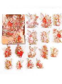 30入組/袋花中少女pet三維金色廢紙日誌手帳裝飾手工藝廢紙相簿貼紙,15種設計圖案 - 軍綠色 - 查看 1