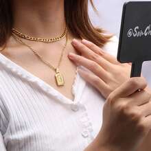 2PCS Gold Layered Necklace Set For Women Girls Dainty Choker Gold Filled Stainless Steel Figaro Chain Layering Necklaces Jewelry Gifts Square Pendant Letter A-Z - Gold - View 3