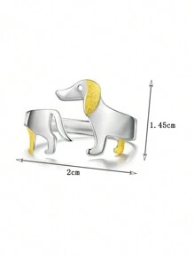 1 件简约时尚腊肠犬分体设计个性化开口戒指，适合女性日常佩戴 - 銀色 - 查看 7