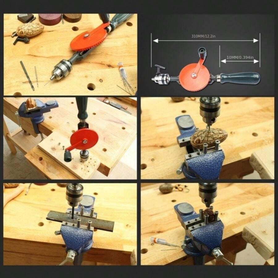 1pc Hand Drill 1/4 Inch Double Pin Crank Drill Wood Plastic Acrylic Circuit Board Punching Hand Drill - Red - View 1