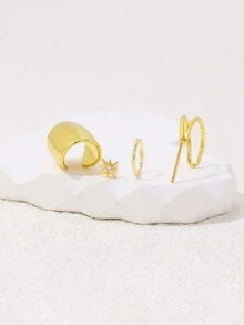 4入組c形幾何造型女士耳環,日常通勤配飾,小眾銅質珠寶 - 金黃色 - 查看 13