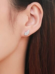1pair Exquisite 925 Sterling Silver Wing Shaped Earrings With Diamond Decor, Unique Design And Versatile For Look - RS0055 - View 3