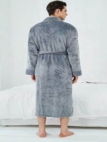 1pc Thickened Winter Bathrobe With Thermal Lined For Couples' Homewear Sleepwear, Winter - Grey - View 4