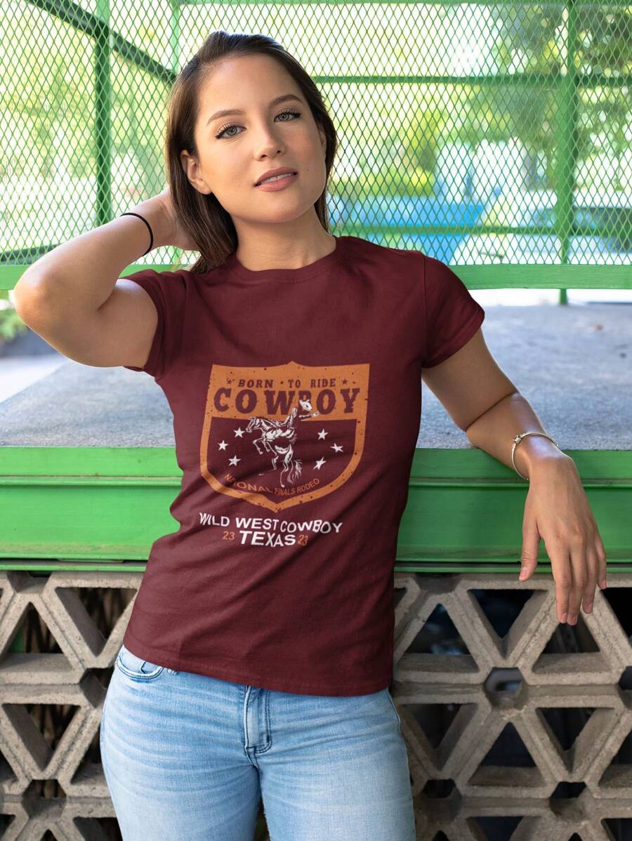 T-shirt feminina country slim blusa cowboy blusinha - Vinho - Visão 1