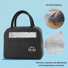 Lonchera Termica Para Niño Y Niña Bolsa Para Mantener Tu Almuerzo Caliente Y Frio De Dos Asas, Lunch box, Lunchera térmica, Lunchbox de tela - Negro - Ver 3