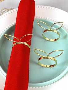 家庭廚房餐廳會議酒店農舍度假慶祝婚禮派對鄉村派對桌子裝飾環形餐巾環復活節簡約時尚可愛金色兔耳餐巾裝飾環1入組 - 金色 - 查看 4