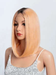 13*4*1合成纖維蕾絲假髮,直短玉米糖漸層金藍色12英寸蕾絲假髮,t形側分蕾絲假髮,適合女性角色扮演、派對及日常使用 - 藕粉色 - 查看 3