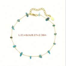 1pc Best-Seller Fashionable Unisex Titanium Steel Anklet With Natural Turquoise Stone Decor - Blue - View 4